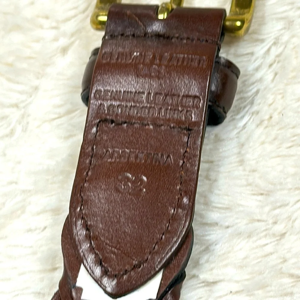 Beautiful dark brown woven belt, leather  tabs made in Argentina, size 32